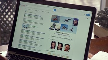 Movie still from “CHIPS” (2017), directed by Dax Shepard – A computer screen showing a search engine page; Extreme Close Up shot, High angle