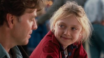 Movie still from “Charlotte's Web” (2006), directed by Gary Winick – A young girl sitting next to an older man; Close Up shot, Over the shoulder angle