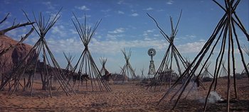 Movie still from “Cheyenne Autumn” (1964), directed by John Ford – Many teepees in the desert; Extreme Wide shot, Low angle
