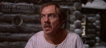 Movie still from “Cheyenne Autumn” (1964), directed by John Ford – A person with a beard and mustache; Close Up shot, Low angle