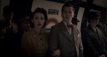 Movie still from “Darkest Hour” (2017), directed by Joe Wright – Medium shot, High angle