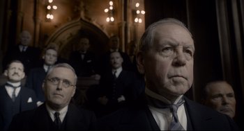 Movie still from “Darkest Hour” (2017), directed by Joe Wright – Medium shot, Low angle
