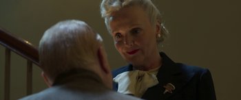 Movie still from “Churchill” (2017), directed by Jonathan Teplitzky – An older woman talking to an older man; Close Up shot, Over the shoulder angle