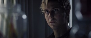 Movie still from “Death Note” (2017), directed by Adam Wingard – A person with blonde hair; Close Up shot, Low angle