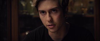 Movie still from “Death Note” (2017), directed by Adam Wingard – A person looking at the camera; Close Up shot, Over the shoulder angle