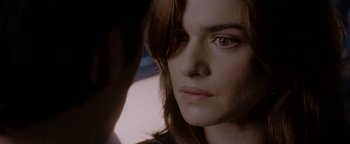 Movie still from “Constantine” (2005), directed by Francis Lawrence – A person with long hair; Close Up shot, Over the shoulder angle