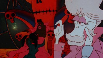 Movie still from “Coonskin” (1974), directed by Ralph Bakshi – View of a scene from a cartoon; Close Up shot, Low angle