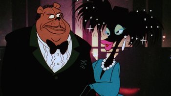 Movie still from “Coonskin” (1974), directed by Ralph Bakshi – A couple of people that are standing next to each other; Close Up shot, Low angle