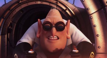 Movie still from “Despicable Me” (2010), directed by Pierre Coffin – An image of an animated character with glasses; Close Up shot, Low angle
