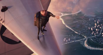 Movie still from “Despicable Me” (2010), directed by Pierre Coffin – An image of an animated character from despicable me; Extreme Wide shot, Overhead angle