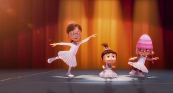Movie still from “Despicable Me” (2010), directed by Pierre Coffin – A scene from the animated movie despicable me; Wide shot, Low angle