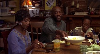 Movie still from “Crooklyn” (1994), directed by Spike Lee – A man and a woman sitting at a dinner table; Medium shot, Low angle