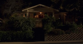 Movie still from “Cyrus” (2010), directed by Jay Duplass – A night time picture of a house in the dark; Extreme Wide shot, Low angle