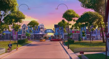 Movie still from “Despicable Me 2” (2013), directed by Pierre Coffin – Extreme Wide shot, High angle