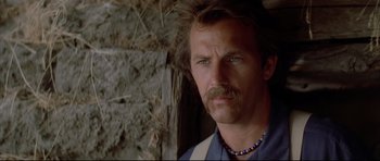Movie still from “Dances with Wolves” (1990), directed by Kevin Costner – A person with a beard; Close Up shot, Low angle