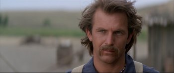 Movie still from “Dances with Wolves” (1990), directed by Kevin Costner – A person with a beard; Close Up shot, Low angle