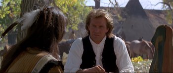 Movie still from “Dances with Wolves” (1990), directed by Kevin Costner – A man and a woman are talking to each other; Close Up shot, Over the shoulder angle