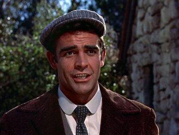 Movie still from “Darby O'Gill and the Little People” (1959), directed by Robert Stevenson – Sean connery as james bond in a scene from the movie 'd iamonds are forever ' 1 9 7 1; Close Up shot, Low angle