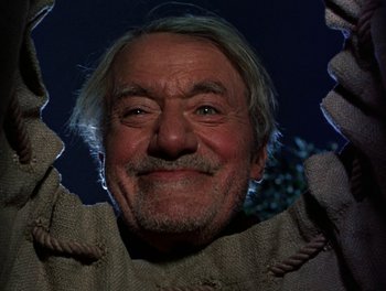 Movie still from “Darby O'Gill and the Little People” (1959), directed by Robert Stevenson – An older man with a beard and mustache; Close Up shot, Low angle