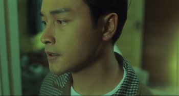 Movie still from “Days of Being Wild” (1990), directed by Kar-Wai Wong – A man's face in a checkered shirt; Close Up shot, Low angle