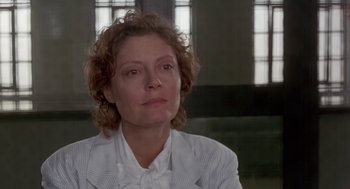 Movie still from “Dead Man Walking” (1995), directed by Tim Robbins – A person sitting in a room; Close Up shot, Low angle