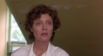 Movie still from “Dead Man Walking” (1995), directed by Tim Robbins – A person wearing a white shirt; Close Up shot, Low angle