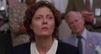 Movie still from “Dead Man Walking” (1995), directed by Tim Robbins – A person looking up at something; Close Up shot, Low angle