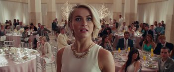 Movie still from “Dirty Grandpa” (2016), directed by Dan Mazer – A beautiful blonde woman wearing a white dress; Close Up shot, Over the shoulder angle