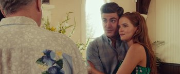 Movie still from “Dirty Grandpa” (2016), directed by Dan Mazer – A man and a woman sitting next to each other in a room; Close Up shot, Over the shoulder angle