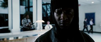 Movie still from “Death Sentence” (2007), directed by James Wan – A person wearing a hood; Extreme Close Up shot, Over the shoulder angle