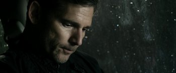Movie still from “Deliver Us from Evil” (2014), directed by Scott Derrickson – A man's face in the rain; Close Up shot, Low angle