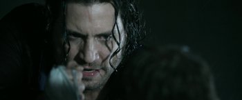 Movie still from “Deliver Us from Evil” (2014), directed by Scott Derrickson – A person with wet hair; Extreme Close Up shot, Over the shoulder angle