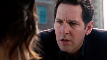 Movie still from “Dinner for Schmucks” (2010), directed by Jay Roach – A person talking to another person; Close Up shot, Over the shoulder angle