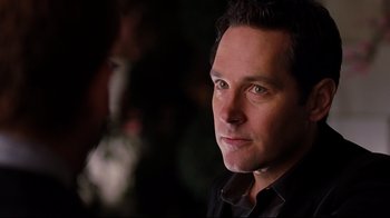 Movie still from “Dinner for Schmucks” (2010), directed by Jay Roach – A person wearing a black shirt; Close Up shot, Over the shoulder angle