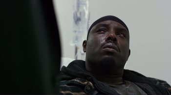 Movie still from “Do You Believe?” (2015), directed by Jon Gunn – A person with his eyes closed; Close Up shot, Low angle