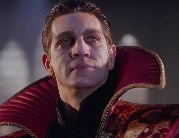 Movie still from “Doctor Who: The Movie” (1996), directed by Geoffrey Sax – A person wearing a costume; Close Up shot, Low angle