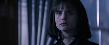 Movie still from “Dolores Claiborne” (1995), directed by Taylor Hackford – A person looking at the camera; Close Up shot, Over the shoulder angle