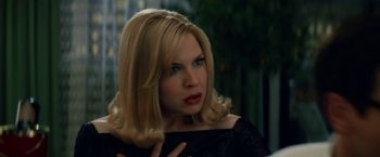 Movie still from “Down with Love” (2003), directed by Peyton Reed – A woman with blonde hair and blue eyes; Close Up shot, Over the shoulder angle