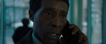 Movie still from “Don't Look Up” (2021), directed by Adam McKay – A person talking on a cell phone; Close Up shot, Low angle