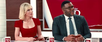 Movie still from “Don't Look Up” (2021), directed by Adam McKay – A man and a woman sitting at a table; Medium shot, Over the shoulder angle