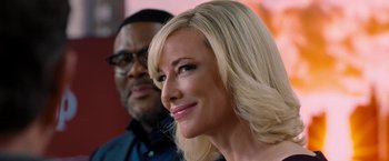 Movie still from “Don't Look Up” (2021), directed by Adam McKay – A woman with blonde hair sitting in front of a man; Close Up shot, Over the shoulder angle