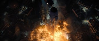 Movie still from “Don't Look Up” (2021), directed by Adam McKay – An image of a rocket being launched into the sky; Extreme Wide shot, Overhead angle