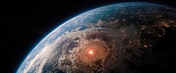 Movie still from “Don't Look Up” (2021), directed by Adam McKay – A view of the earth from the space shuttle; Extreme Wide shot, Overhead angle