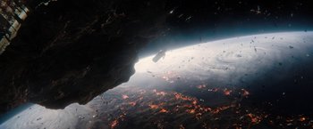 Movie still from “Don't Look Up” (2021), directed by Adam McKay – An image taken from a space craft looking out at the earth from above; Extreme Wide shot, Overhead angle