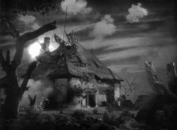 Movie still from “Duck Soup” (1933), directed by Leo McCarey – An old abandoned house in the middle of the night; Extreme Wide shot, Low angle