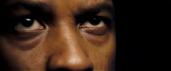 Movie still from “Deja Vu” (2006), directed by Tony Scott – View of a person's eye; Extreme Close Up shot, Overhead angle