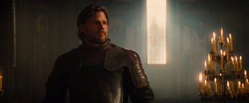 Movie still from “Dracula Untold” (2014), directed by Gary Shore – A person wearing a suit of armor; Close Up shot, Low angle