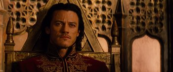 Movie still from “Dracula Untold” (2014), directed by Gary Shore – A person wearing a robe; Close Up shot, Over the shoulder angle