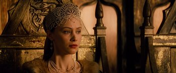 Movie still from “Dracula Untold” (2014), directed by Gary Shore – A woman wearing a lace headpiece and a necklace; Close Up shot, Low angle