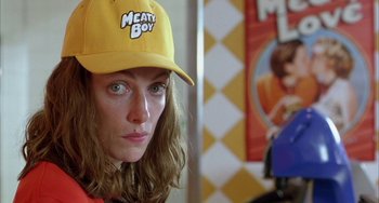 Movie still from “Eagle vs Shark” (2007), directed by Taika Waititi – A person wearing a hat; Close Up shot, Low angle